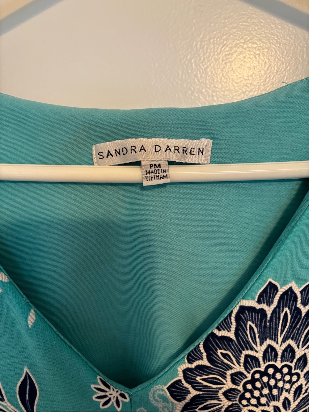 Sandra Darren Aqua & Navy Floral V-Neck Midi Dress - Picture 6 of 7